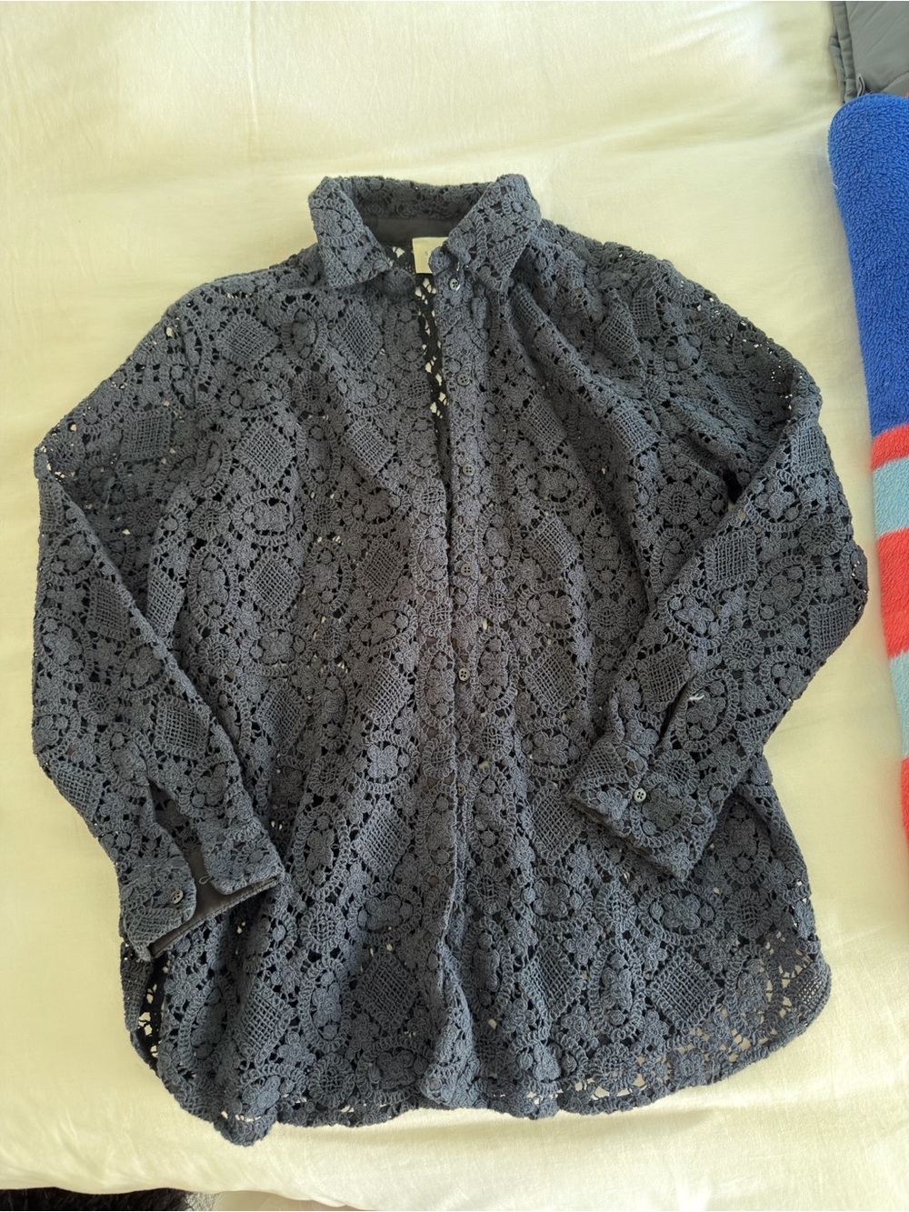 Sezane Women's Black Crochet Button down shirt